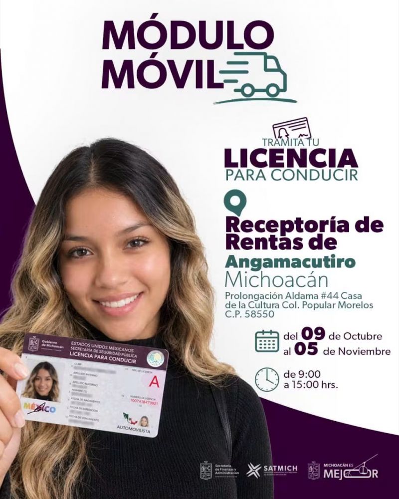Módulo móvil de licencias para conducir en Angamacutiro